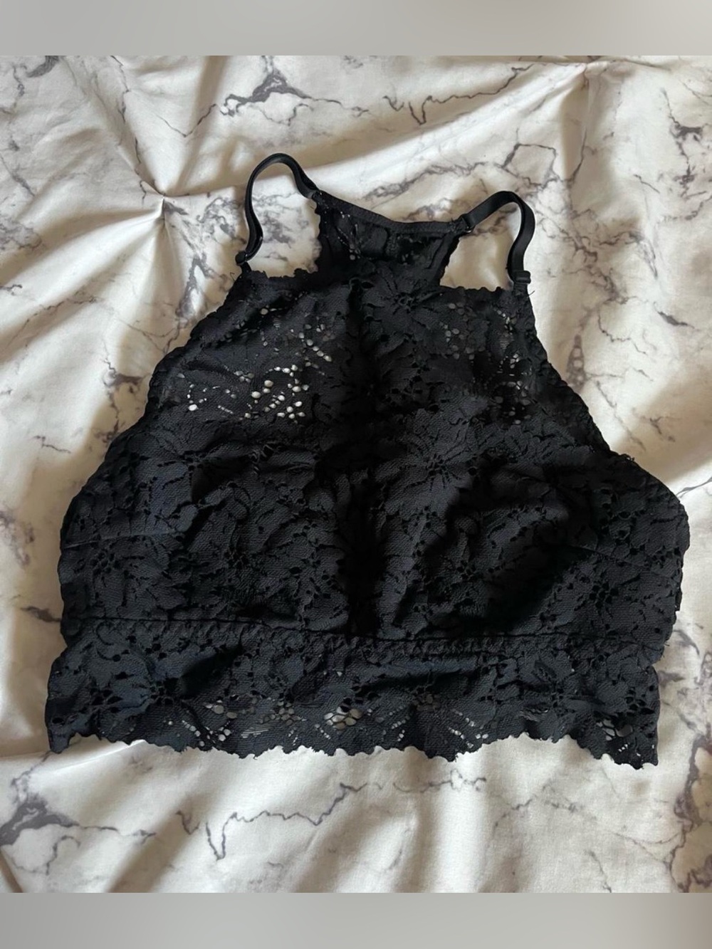 Aerie Black Lace High-Neck Bralette